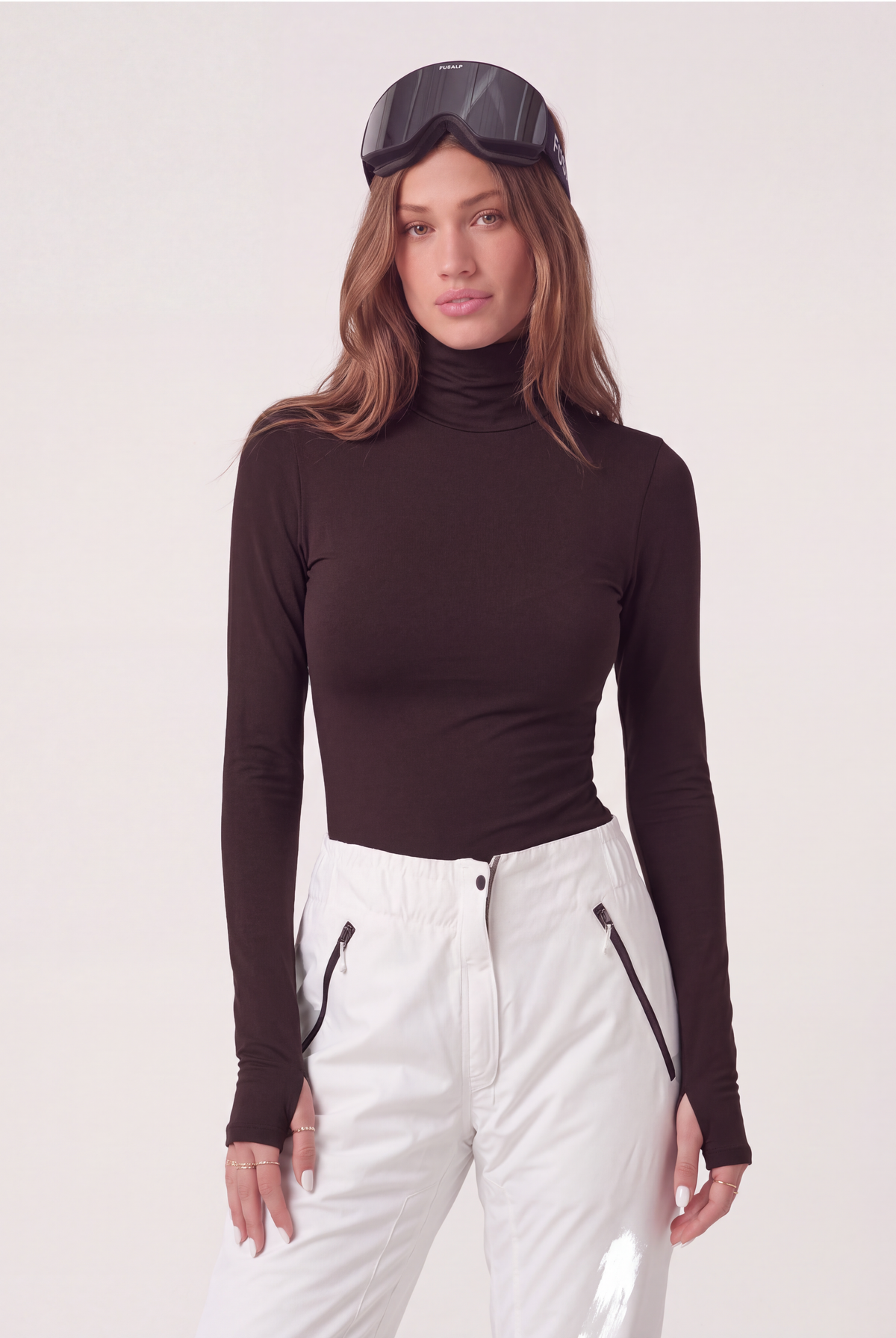 Skynwear Base Layer Bodysuit in chocolate, front view